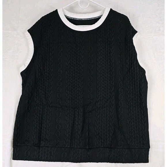 Knitted Sleeveless Cardigans Pants Lounge Set Women XL Black White Trim - Picture 2 of 14